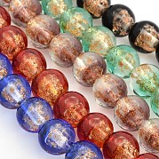 Ручной два тона золотой песок Lampwork круглые бусины нити LAMP-O007-01