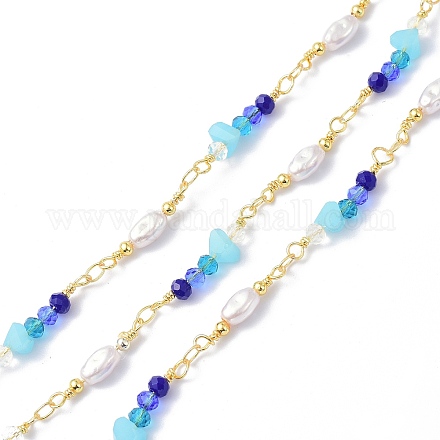 Бусины из латуни и абс и цепочка из стеклянных бусин CHC-D029-20G-1