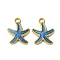 304 Stainless Steel Enamel Pendants, Starfish Charms, PVD Vacuum Plating, Real 18K Gold Plated, Steel Blue, 18x14.5x2mm, Hole: 1.8mm