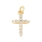 Rack Plating Brass Micro Pave Clear Cubic Zirconia Pendants, with Jump Ring, Long-Lasting Plated, Lead Free & Cadmium Free, Cross, Real 18K Gold Plated, 18.5x11.5x2.5mm, Hole: 3mm