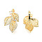 Brass Micro Pave Clear Cubic Zirconia Twister Clasps, Nickel Free, Leaf, Real 18K Gold Plated, 29.5x18.5x11mm, Hole: 1.6mm
