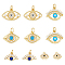 10Pcs 5 Style Eye Brass Micro Pave Cubic Zirconia Charms, with Jump Rings, Cadmium Free & Nickel Free & Lead Free, Eye Charm, Real 18K Gold Plated, 7~14x8~19.5x2~3mm, Hole: 1~4mm, 2pcs/style