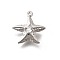 Brass Pave Clear Cubic Zirconia Pendants, Cadmium Free & Nickel Free & Lead Free, Real Platinum Plated, Starfish, 15x15x7mm, Hole: 1mm