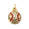 Rack Plating Brass Pendants, with Cubic Zirconia and Enamel, Baseball Charms, Long-Lasting Plated, Lead Free & Cadmium Free, with Jump Ring, Real 18K Gold Plated, Red, 12.5x10x5mm, Hole: 3.5mm