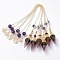 Resin Hexagonal Pointed Dowsing Pendulums(Brass Finding and Gemstone Inside), with Brass Chain, Chakra, Faceted, Cone, Golden, 360mm
