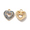 Rack Plating Alloy Rhinestone Pandants, Nickel Free, Heart Charms, Golden, Sapphire, 17.5x15x5mm, Hole: 1.6mm