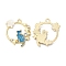 Alloy Enamel Pendants, Golden, Rhinestone, Round wtih Cat, Flower with Star, Blue, 25x22.5x3mm, Hole: 2mm