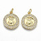 Brass Micro Pave Clear Cubic Zirconia Pendants, with Jump Rings, Nickel Free, Flat Round with Saint, Real 16K Gold Plated, 17.5x15x2mm, jump ring: 5x0.8mm, 3.4mm inner diameter