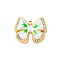 304 Stainless Steel Enamel Pendants, with Rhinestone, Bowknot Charm, PVD Vacuum Plating, Real 18K Gold Plated, White, 16.5x19x2.5mm, Hole: 1.4mm