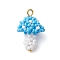 Seed Beads Beaded Charms, with Iron Loop, Mushroom Pendants, Light Sky Blue, 25x17mm, Hole: 2.5mm