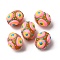 Glass Enamel Beads, Hand Drawn Beads, Oval, Dark Goldenrod, 15~16.5x12~13mm, Hole: 1.5mm