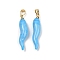 Handmade Lampwork with Brass Pendants, Horn of Plenty Charms, Light Sky Blue, 26.5x6.5x6.5mm, Hole: 5x3.5mm