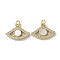 Brass Micro Pave Cubic Zirconia Charms, Cadmium Free & Lead Free, with Shell, Eye, Real 18K Gold Plated, 12.5x18x3mm, Hole: 3mm