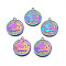 Rainbow Color Alloy Pendants, Cadmium Free & Lead Free, Flat Round with Word Graduation, 25x22x1mm, Hole: 1.8mm
