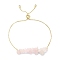 Brass Slider Bracelet, with Natural Chip Rose Quartz Beads for Women, Real 18K Gold Plated, Inner Diameter: 3-1/8 inch(7.8cm)