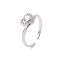 Clear Cubic Zirconia Heart Open Cuff Ring, Brass Jewelry for Women, Cadmium Free & Lead Free, Platinum, Inner Diameter: 18mm