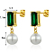 Green Zircon Shell Pendant Earrings Set, Stainless Steel Gold Plated Jewelry, Golden