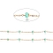 Ion Plating(IP) Stainless Steel Satellite Chains, with Enamel Beads and Spool, Soldered, Long-Lasting Plated, Flat Round, Golden, Turquoise, 1.5x1.2x0.3mm, about 32.8 Feet(10m)/roll