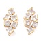 Brass Pave Clear Glass Connector Charms, Leaf Links, Cadmium Free & Nickel Free & Lead Free, Light Gold, 33.5x16x4mm, Hole: 1.2mm
