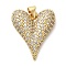 Brass Micro Pave Clear Cubic Zirconia Pendants, Cadmium Free & Lead Free, Heart, Golden, 24x20x5mm, Hole: 4x5mm