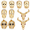10pcs 5 style Brass Micro Pave Cubic Zirconia Beads, Skull & Cattle, Golden, 12~20x7.5~18x7~9.5mm, Hole: 1.5~2mm, 2pcs/style