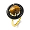 Rack Plating Round Brass Enamel Adjustable Rings, Natural Tiger Eye Finger Rings for Women, Golden, 18x18mm, Inner Diameter: 17mm