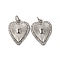 Brass Micro Pave Cubic Zirconia Pendants, Heart, Long-Lasting Plated, Cadmium Free & Lead Free, Rack Plating, with Jump Ring, Platinum, 19x14.5x3mm, Hole: 3.5mm
