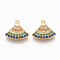 Brass Colorful  Cubic Zirconia Charms, Nickel Free, Fan, Real 18K Gold Plated, 10.5x11.5x1.5mm, Hole: 1mm