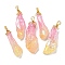 Electroplated Raw Rough Natural Quartz Crystal Big Pendants, Nuggets Charms with Copper Wire Loops, Golden, Gold, 40~48x13~23x10~20mm, Hole: 4.5~5mm