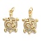 Brass Pave Clear Cubic Zirconia Pendants, Cadmium Free & Lead Free, Tortoise, with Jump Ring, Tortoise, 20x14x5mm, Hole: 5mm
