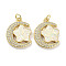 Brass Micro Pave Clear Cubic Zirconia Pendants, Cadmium Free & Lead Free, with Synthetic Opal and Jump Rings, Real 18K Gold Plated, Moon with Star Charms, White, 21x16.5x3mm, Hole: 3mm