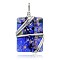 Platinum Plated Brass Lampwork Big Pendants, Rectangle, Blue, 64~67x37x14mm, Hole: 7~9x8~9mm