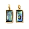 Natural Paua Shell Rectangle Pendants, with Brass Settings, Real 18K Gold Plated, 18x9x4mm, Hole: 5x2.5mm