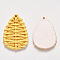 Resin Pendants, Imitation Woven Rattan Pattern, Teardrop, Yellow, 47.5~49.5x32~33x4~5mm, Hole: 2mm