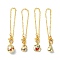 4Pcs Cat Shape Alloy Enamel Cup Pendant Decorations, with Brass Flat Oval Cable Chains and Alloy Lobster Claw Clasps, Golden, 125~128mm