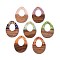 Opaque Resin and Walnut Wood Pendants, Teardrop Charms, with Glitter Powder & Gold Foil, Mixed Color, 37.5~38x28x3~4mm, Hole: 2mm