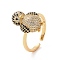 Cubic Zirconia Penguin Open Cuff Ring, Brass Jewelry for Women, Cadmium Free & Lead Free, Golden, Inner Diameter: 17.6mm