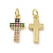 Brass Micro Pave Cubic Zirconia Pendants, Cadmium Free & Nickel Free & Lead Free, with Jump Ring, Real 18K Gold Plated, Cross Charms, Colorful, 16x8x2mm, Jump Ring: 5x0.8mm, Inner Diameter: 3.2mm