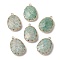 Natural Amazonite Faceted Pendants, Golden Tone Brass Egg Charms, 26.5x17.5x5.5mm, Hole: 1.6mm
