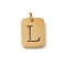 304 Stainless Steel Charms, with Jump Ring, Golden, Rectangle with Letter Charm, Letter L, 12.5x9.5x1.5mm, Hole: 3mm
