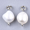 Natural Cultured Freshwater Pearl Pendants, with Brass Findings, Platinum, Creamy White, 16x9~10mm, Hole: 3mm
