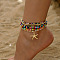 6Pcs Alloy Glass Seed Beads Anklets, Starflsh Charms Jewelry for Women, Colorful, 8-5/8 inch(220mm)