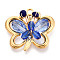 304 Stainless Steel Pendants, Butterfly, with Glass & Rhinestone, Real 18K Gold Plated, Ion Plating(IP), Faceted, Royal Blue, 23x24.5x7~7.5mm, Hole: 2.1mm
