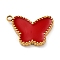 Ion Plating(IP) 304 Stainless Steel Enamel Pendants, Real 18K Gold Plated, Butterfly Charm, FireBrick, 21x17.5x2.5mm, Hole: 1.8mm