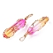 Lampwork Pendants, Copper Wire Wrapped Bullet Shapes, Faceted, Golden, Fuchsia, 43x10.5x11.5mm, Hole: 4~5x5.5mm