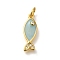 Brass Cubic Zirconia Pendants, Cadmium Free & Nickel Free & Lead Free, Fish Charms, with Jump Ring, Real 18K Gold Plated, 17x6x2.5mm