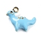 Alloy Enamel Pendants, 3D Dinosaur Charm, Golden, Sky Blue, 13x16x5mm, Hole: 1.5mm