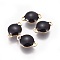 Ion Plating(IP) 304 Stainless Steel Enamel Links connectors, Enamelled Sequins, Flat Round, Golden, Black, 12x8x4mm, Hole: 1.4mm