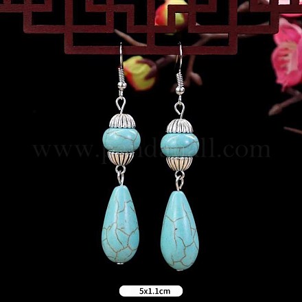 Серьги-капли из синтетической бирюзы и сплава WG2299-5-1