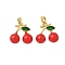 Brass Enamel Pendants, Cadmium Free & Lead Free, Cherry Charms, Real 18K Gold Plated, 16.5x17.5x4.5mm, Hole: 4x2mm